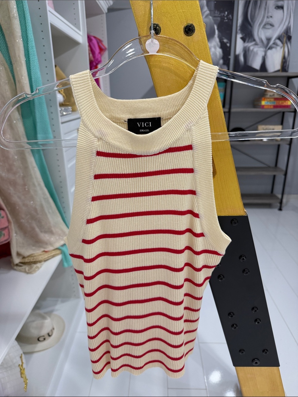 VICI Cream Tank with Red Stripes